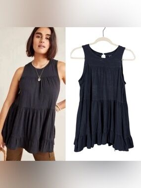 Anthropologie Black Georgia Tiered Babydoll Tunic Size XS Bohemian Fairy Grunge